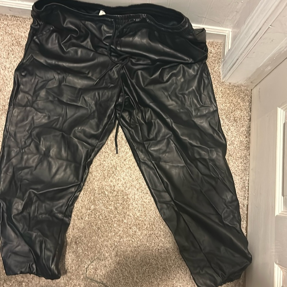 Vegan leather jogging pants